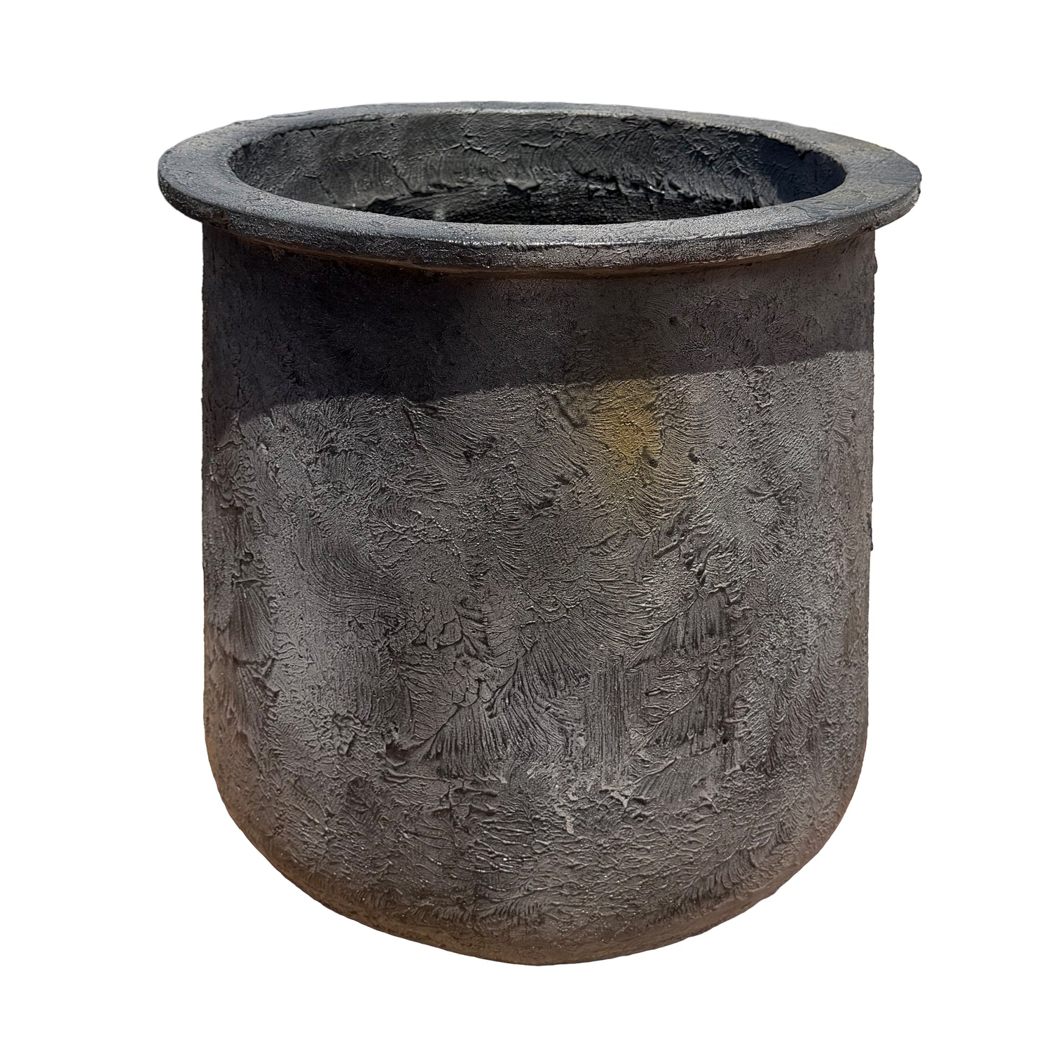 A light gray textured cylindrical planter with a flared rim, shown against a plain white background.
