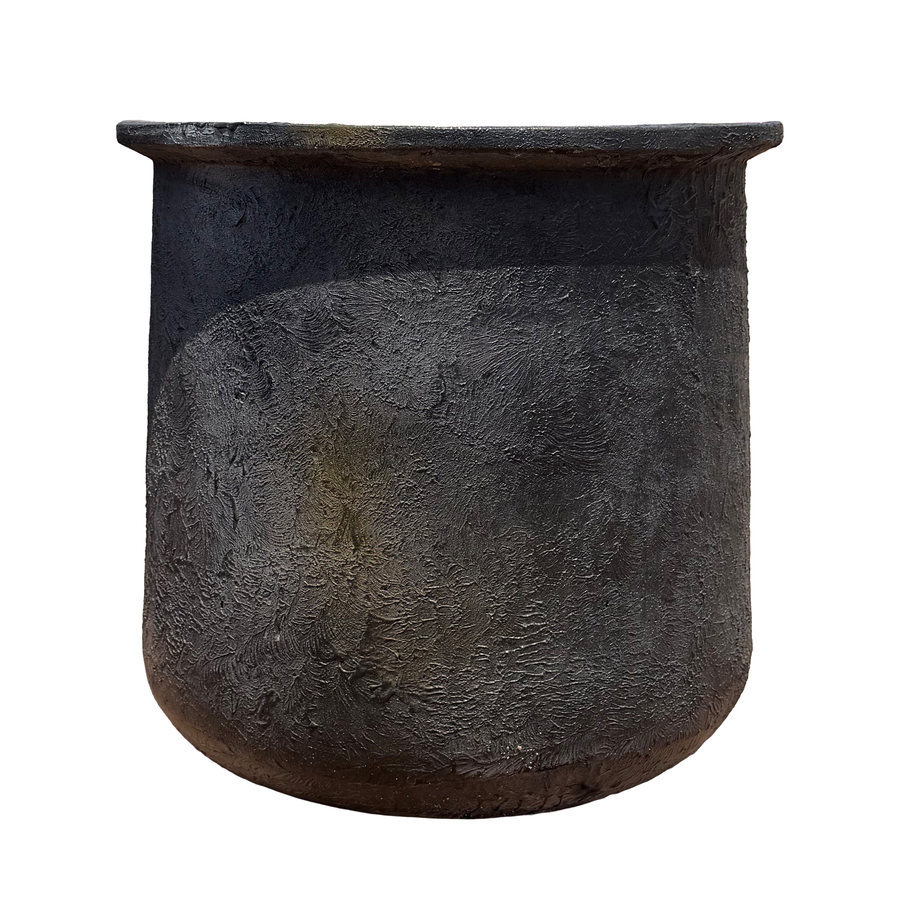 A light gray textured ceramic planter with a wide rim, shown against a plain white background.