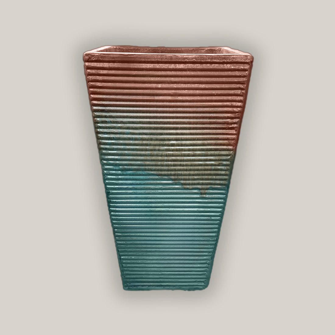 297M38 - Iron Rust/Copper Chun Horizontal Line Ceramic Square Planter