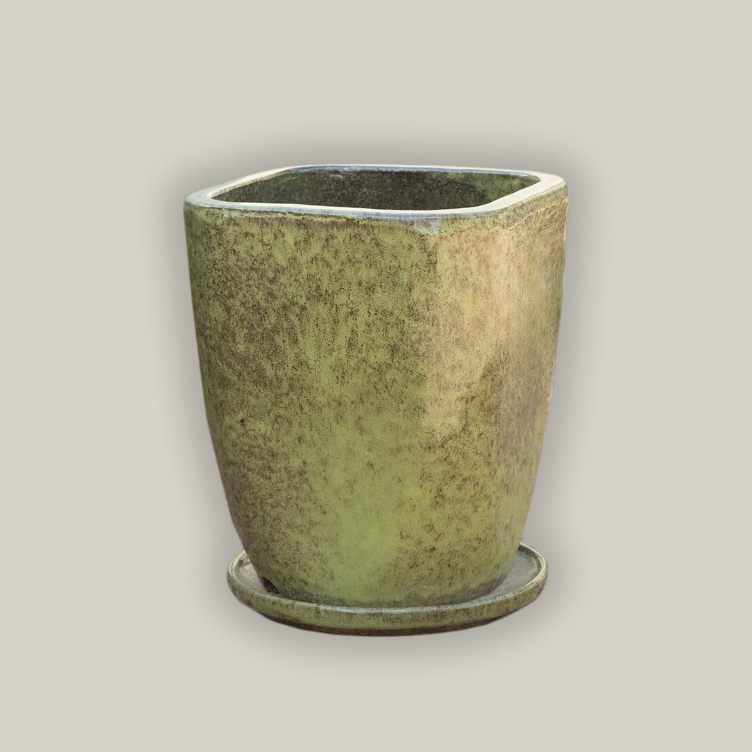 3052L74 - Jungle Green Tapered Square Planter with Saucer