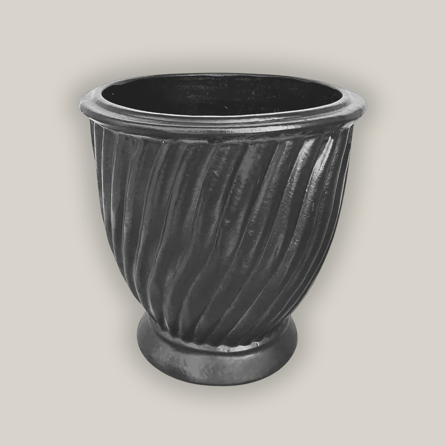 3080L1 - Matte Black Ceramic Ridged Urn