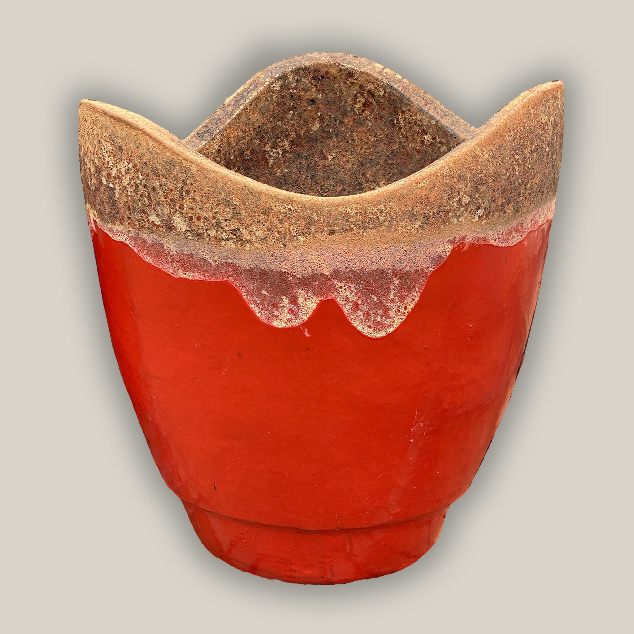 8956S69FS  - Angkor/Orange Wavy Rim Ceramic Planter - FREE SHIPPING