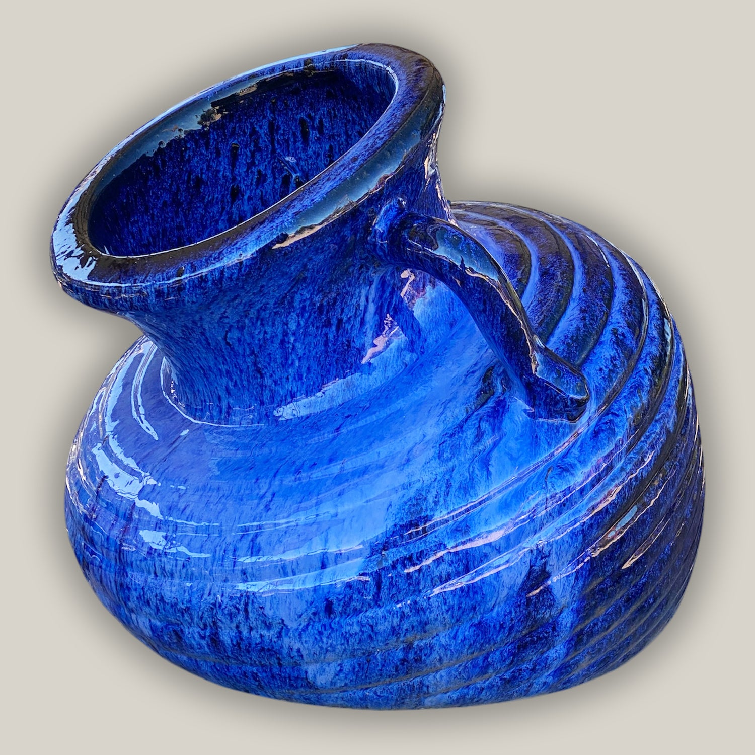 9094C1FS - Cobalt Blue Phoenix Sunken Ceramic Vase - FREE SHIPPING