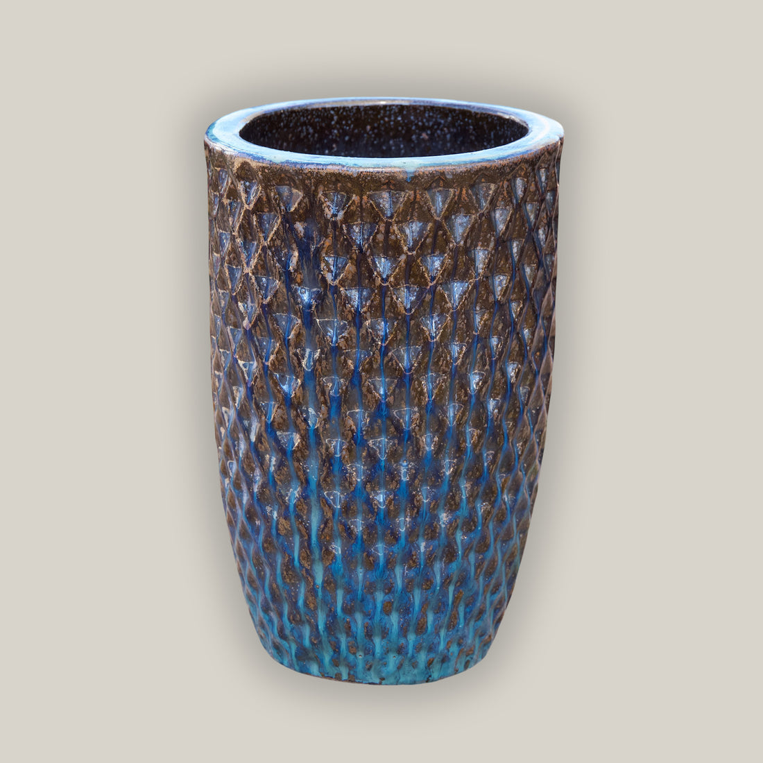 9785C1 - Blue Tall Ceramic Waffle Planter