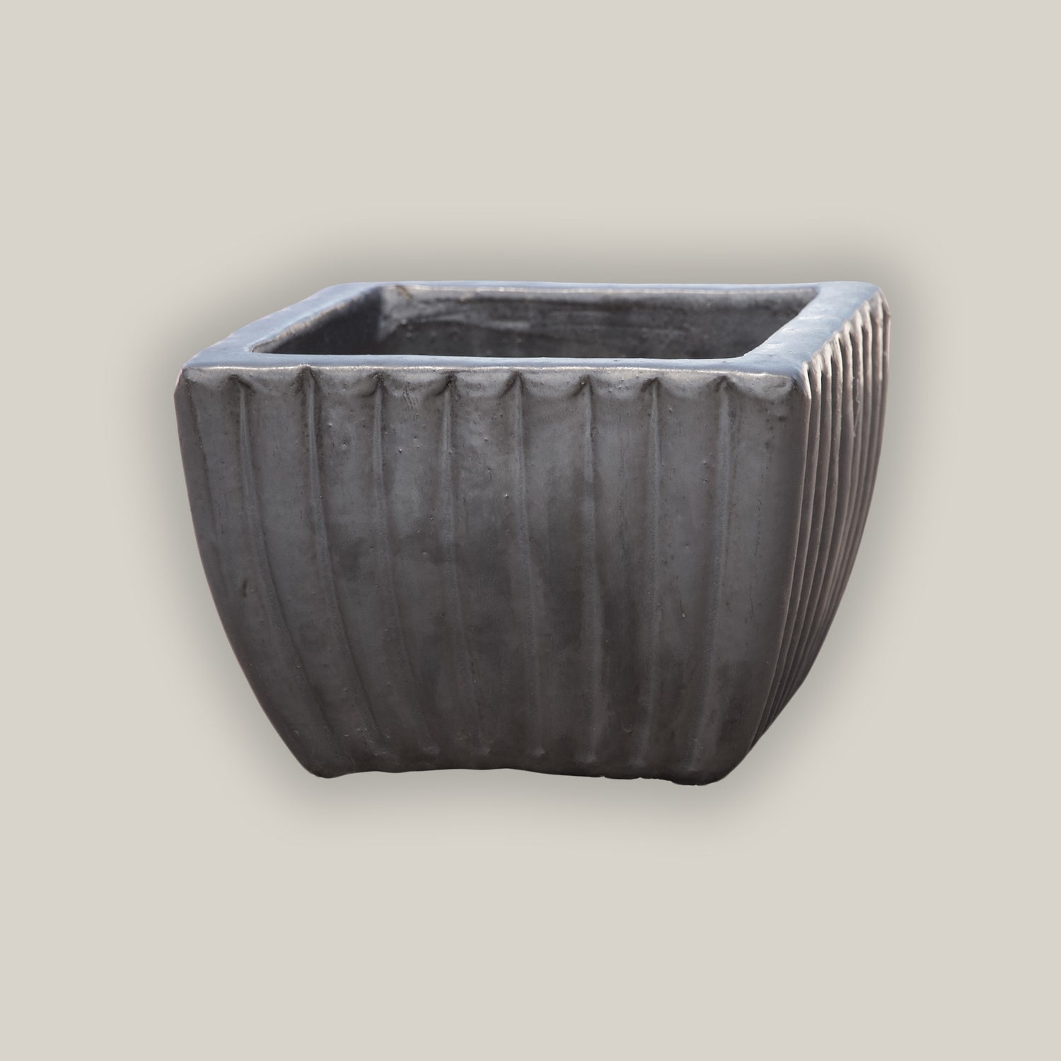 black square ceramic plant pots Matte Black Low Tapered Square Ceramic Ribbed Planter