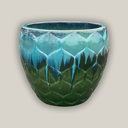 9989P53FS - Aqua/Apple Green Round Artichoke Ceramic Planter - FREE SHIPPING