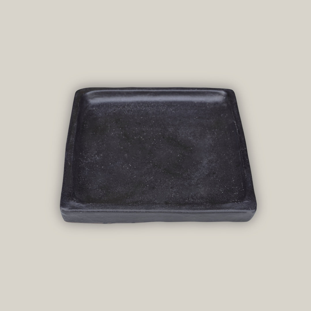 Matte Black Square Planter Saucer - Ten Thousand Pots - top