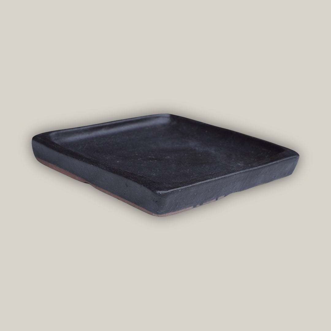 Matte Black Square Planter Saucer - Ten Thousand Pots - side