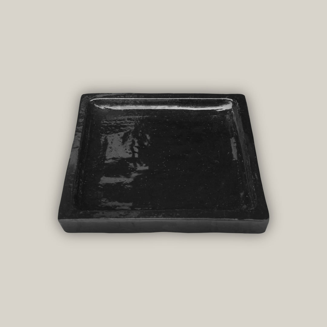 Shiny Black Square Planter Saucer - Ten Thousand Pots - top