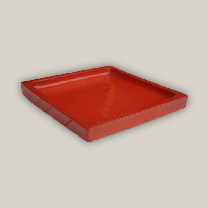 Bright Red Square Planter Saucer - Ten Thousand Pots - 1