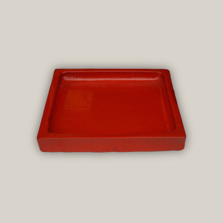 Bright Red Square Planter Saucer - Ten Thousand Pots 