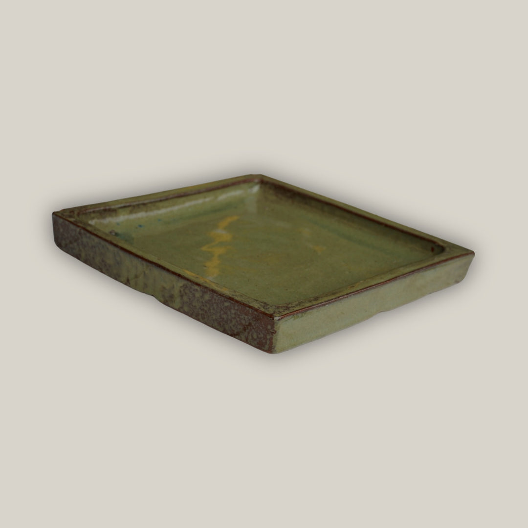 Green Square Planter Saucer - FREE SHIPPING - Sizes 7” 9” 10” 11” 12” 13” 15” - Handmade Thick Ceramic Plant Tray To Protect The Floor From Runoff Water