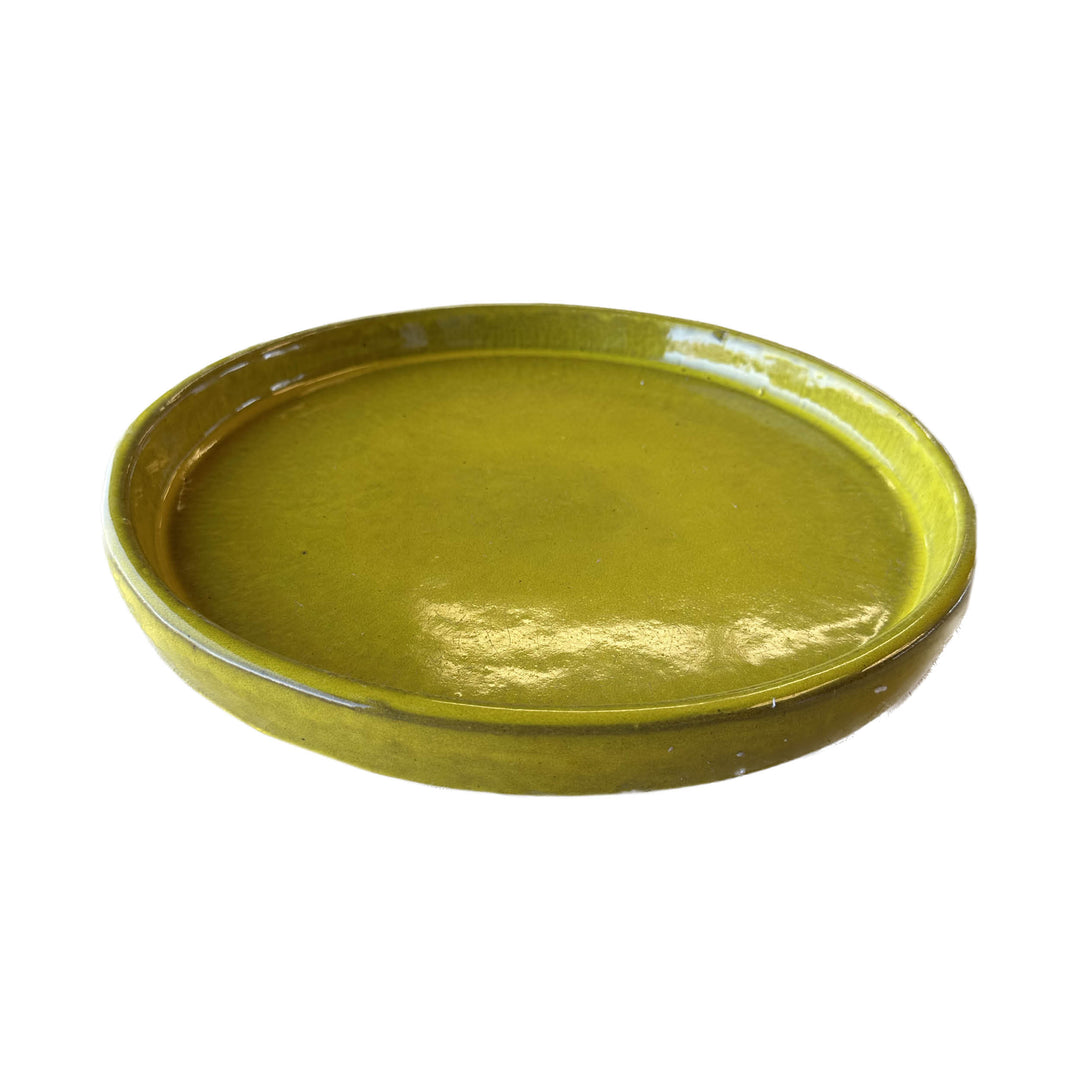 Yellow Round Saucer, High Fired Ceramic Plant Saucer, FREE SHIPPING, Size 8” 9” 10” 11” 13” 15” 17.5” 19.5” - Can Be Used As A Floor Protector