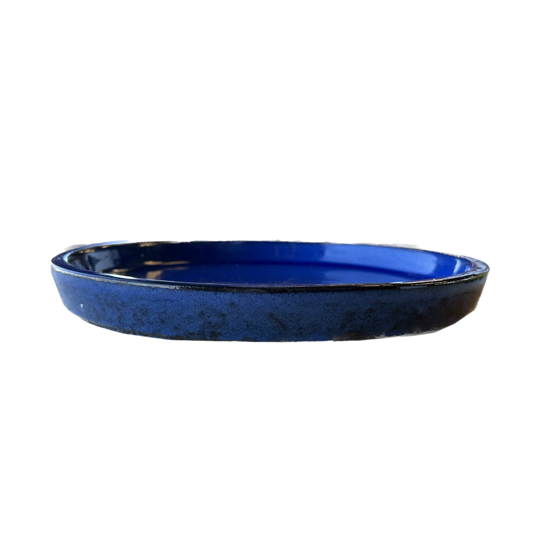 Blue Round Saucer, High Fired Ceramic Plant Tray, FREE SHIPPING, Size 8” 9” 10” 11” 13” 15” 17.5” 19.5” - Can Be Used As A Floor Protector