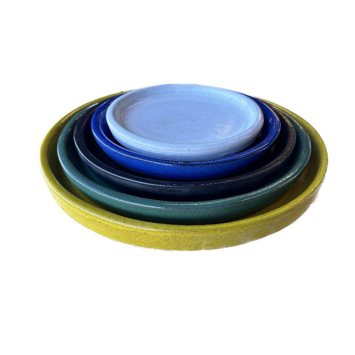 Yellow Round Saucer, High Fired Ceramic Plant Saucer, FREE SHIPPING, Size 8” 9” 10” 11” 13” 15” 17.5” 19.5” - Can Be Used As A Floor Protector