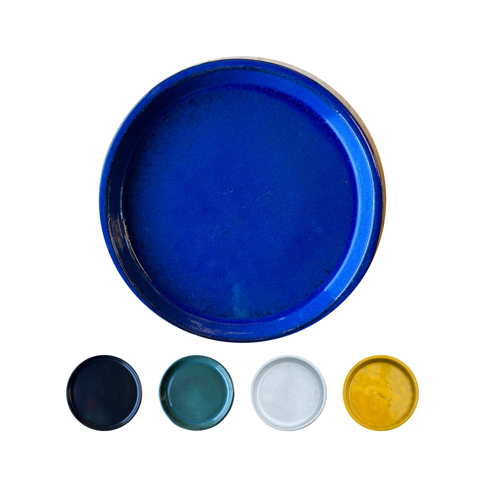 Blue Round Saucer, High Fired Ceramic Plant Tray, Can Be Used As A Floor Protector - Ten Thousand Pots colors