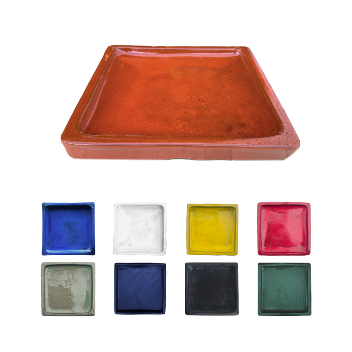 Orange Square Planter Saucer - FREE SHIPPING - Sizes 7” 9” 10” 11” 12” 13” 15” - Handmade Thick Ceramic Plant Tray To Protect The Floor From Runoff Water