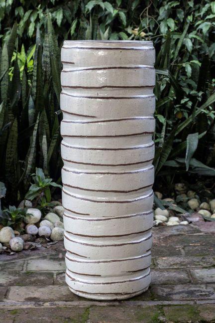 Antique White Striped Cylinder Ceramic Planter - FREE SHIPPING