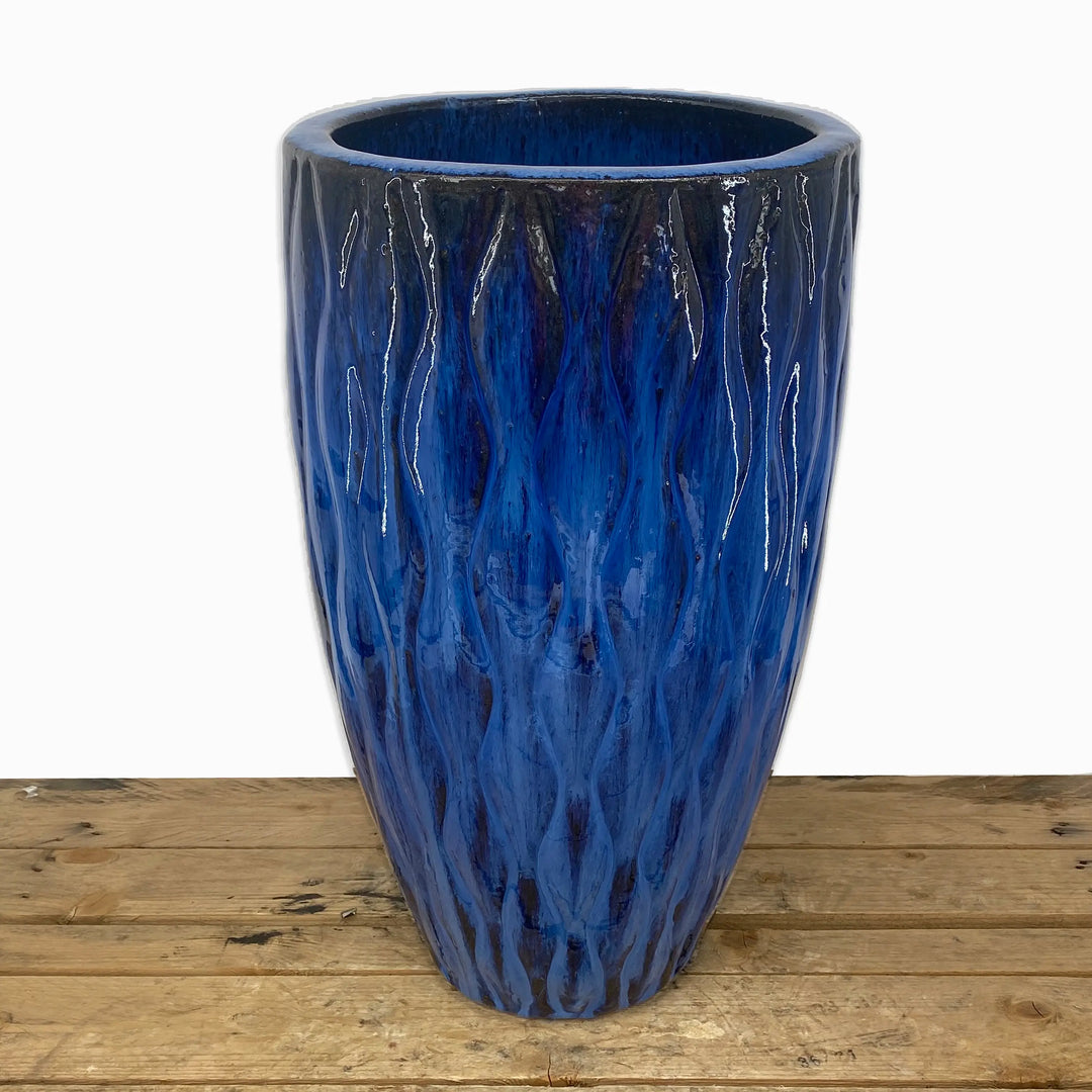 Cobalt Blue Tall Ceramic Seagrass Planter - FREE SHIPPING