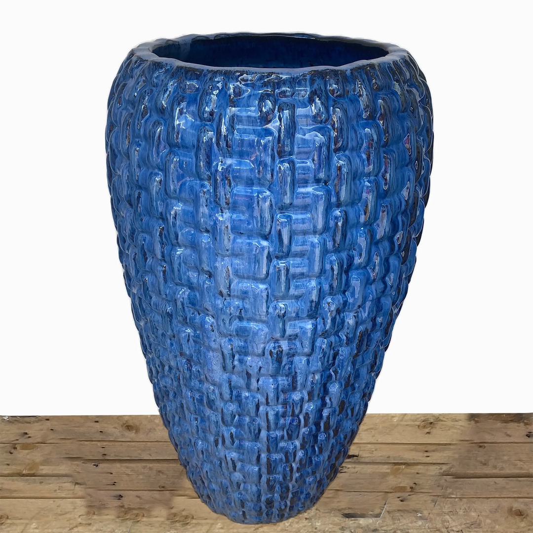 Cobalt Blue Ceramic Tall Woven Planter - FREE SHIPPING