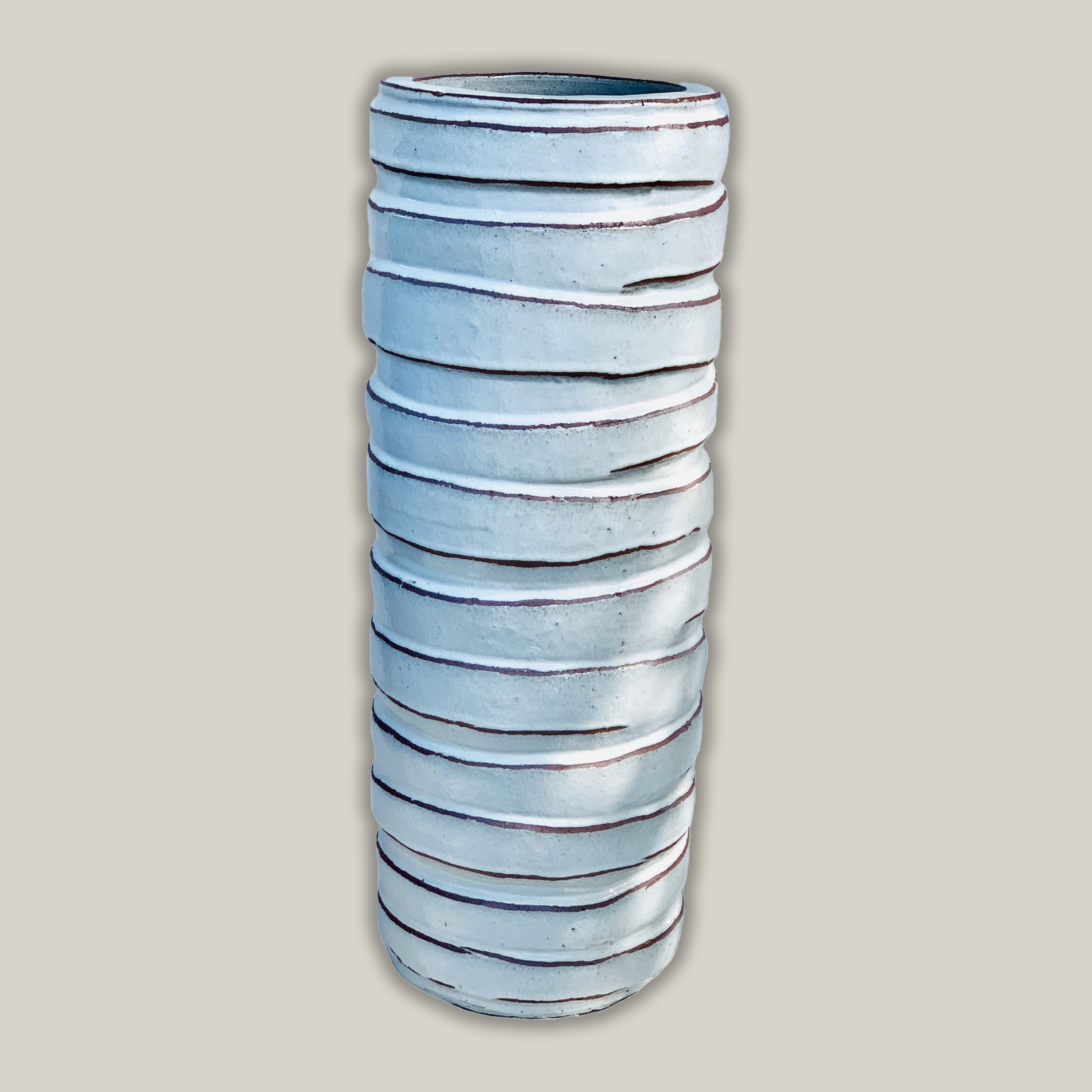 8403N43FS - Antique White Striped Cylinder Ceramic Planter - FREE SHIPPING