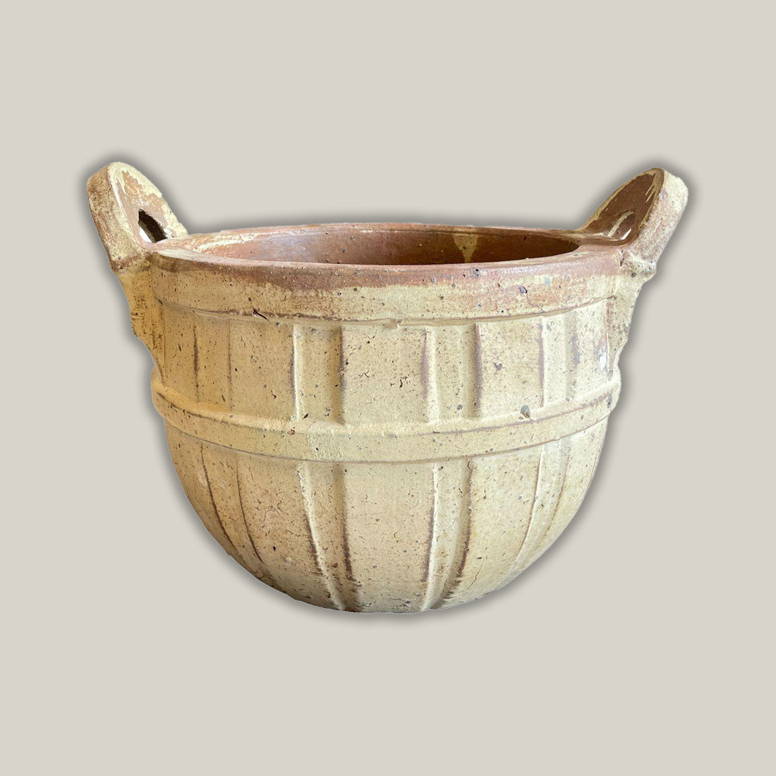 710R32 - Rustic Yellow Ceramic Basket Planter with Handles