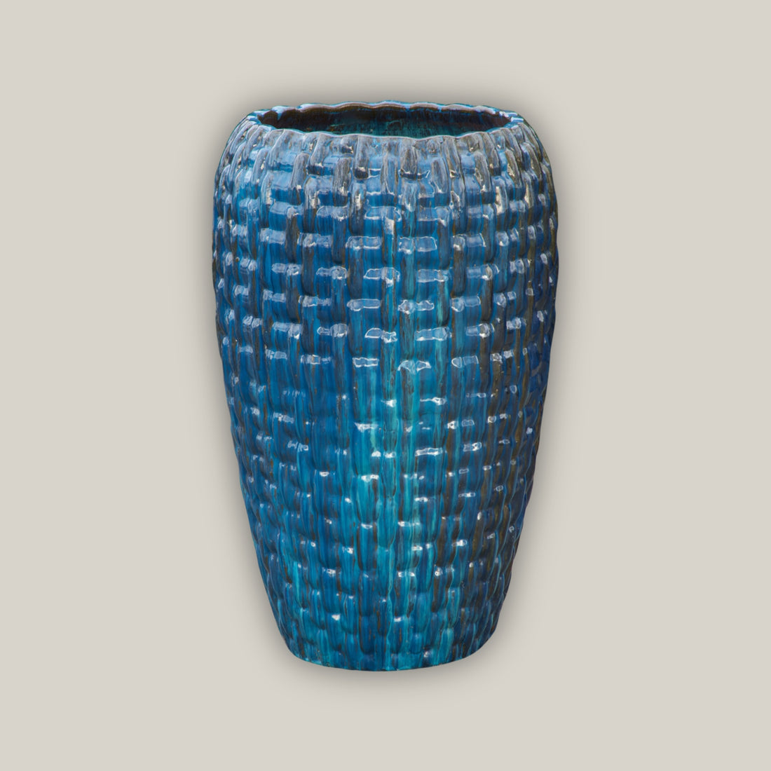 Damaged Aqua Tall Ceramic Woven Planter
