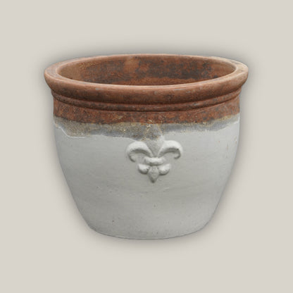 Angkor/White Fleur de Lis Double Rim Ceramic Planter - Ten Thousand Pots 1