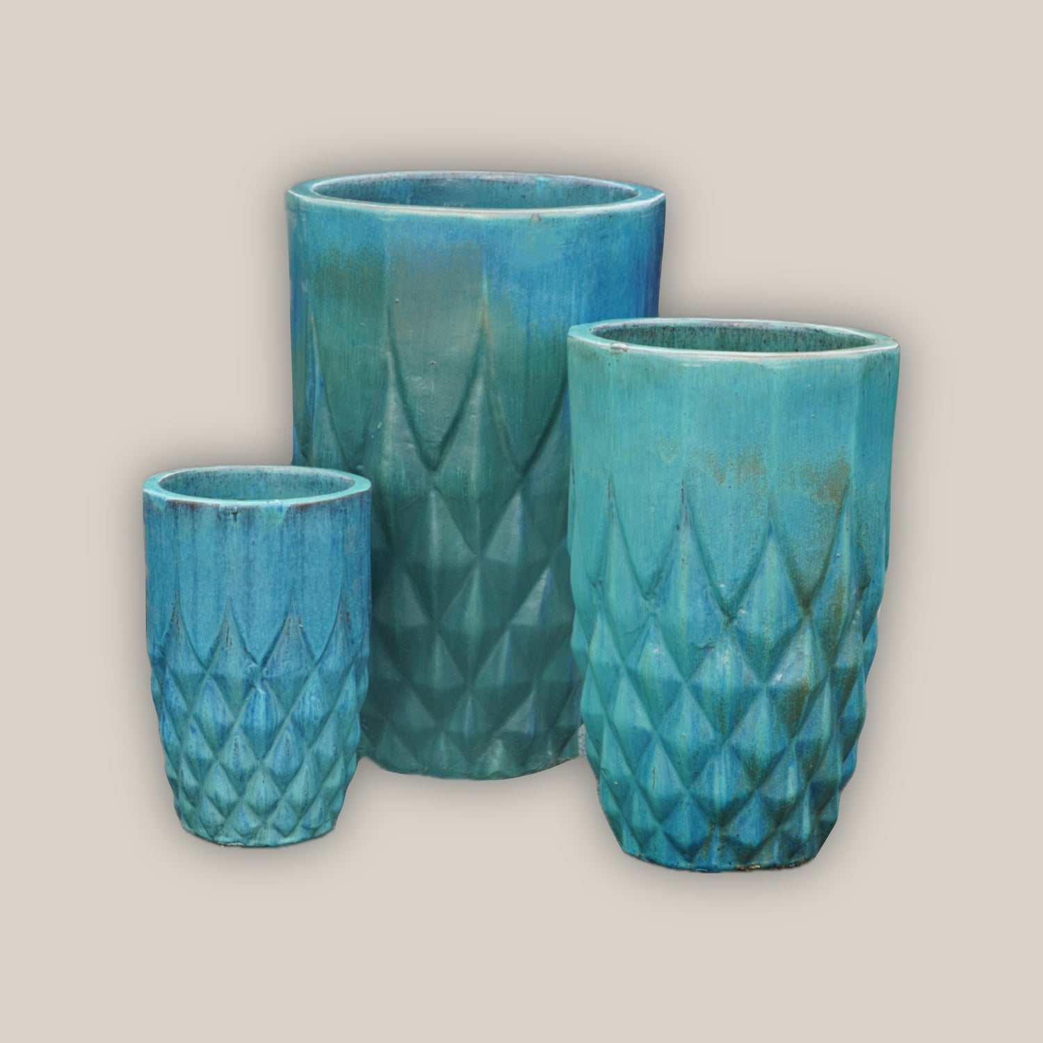 9995C3 - Aqua Pineapple Round Ceramic Planter