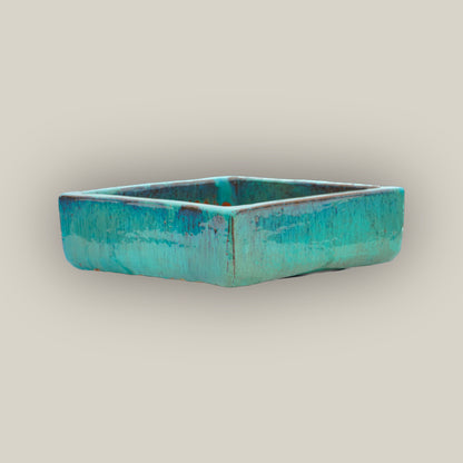 Aqua Low Square Ceramic Planter - Ten Thousand Pots