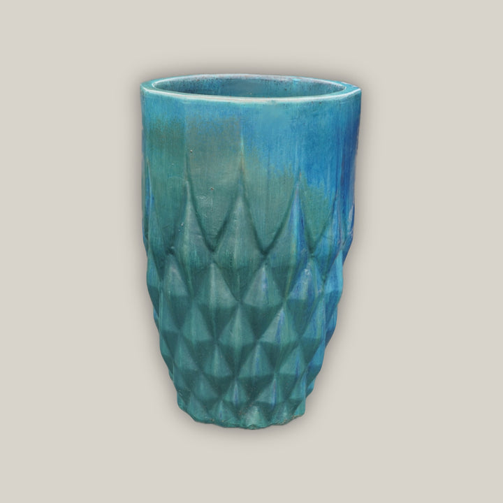 Aqua Pineapple Round Ceramic Planter