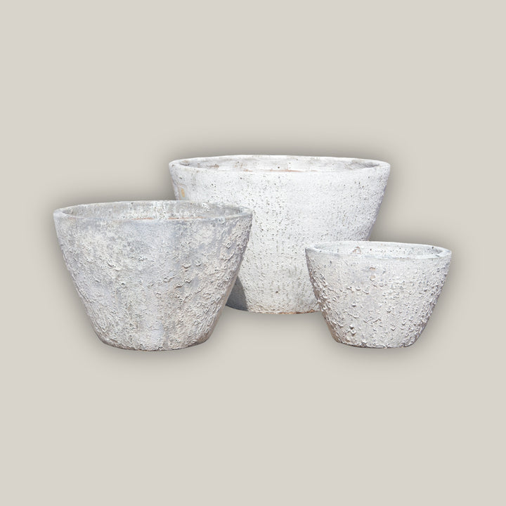 Atlantis White Rustic Low Cone Ceramic Planter