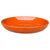 Angled view of a wide, shallow atomic orange ceramic succulent bowl with a glossy vivid orange interior, a neat rounded rim and a central drainage hole