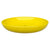 Angled view of a wide, shallow atomic yellow ceramic succulent bowl with a glossy bright-yellow interior, a rounded rim and a central drainage hole