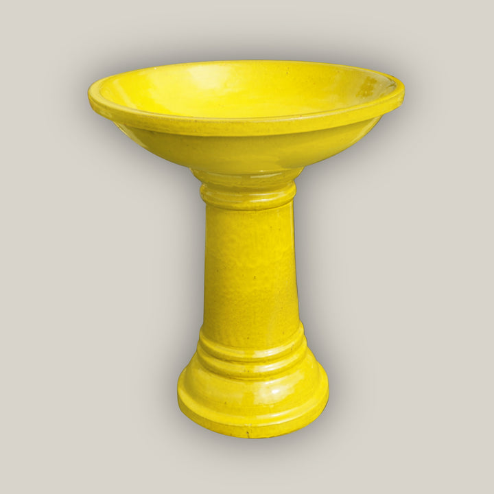 Yellow Ceramic Bird Bath- Yellow Stand