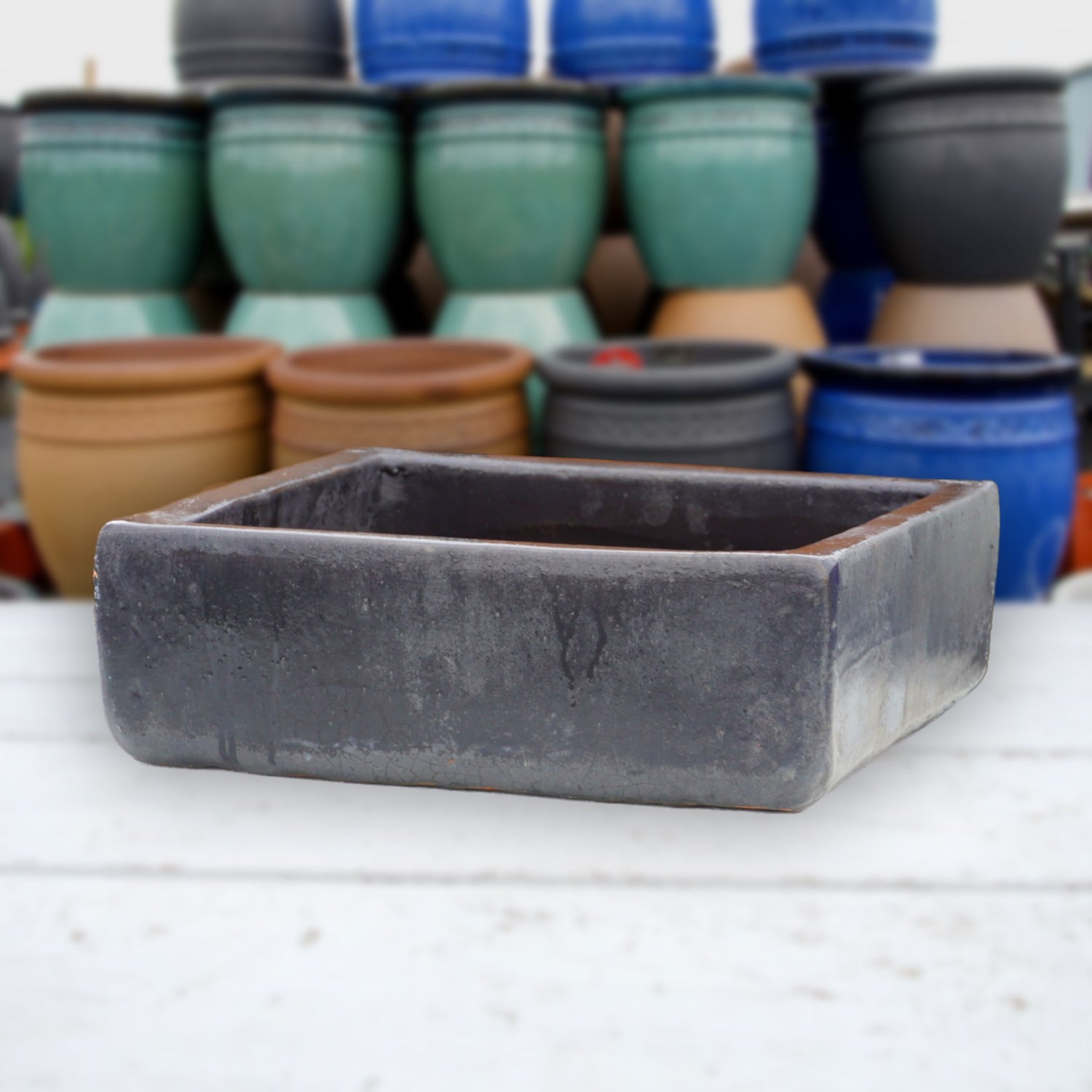 9788C8 - Matte Black Low Square Ceramic Planter