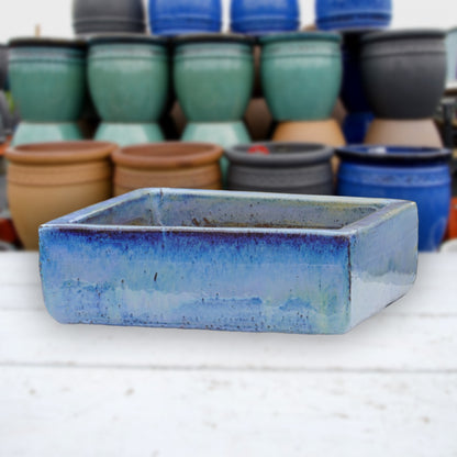 square blue glazed plant pots Ocean Blue Low Square Ceramic Planter