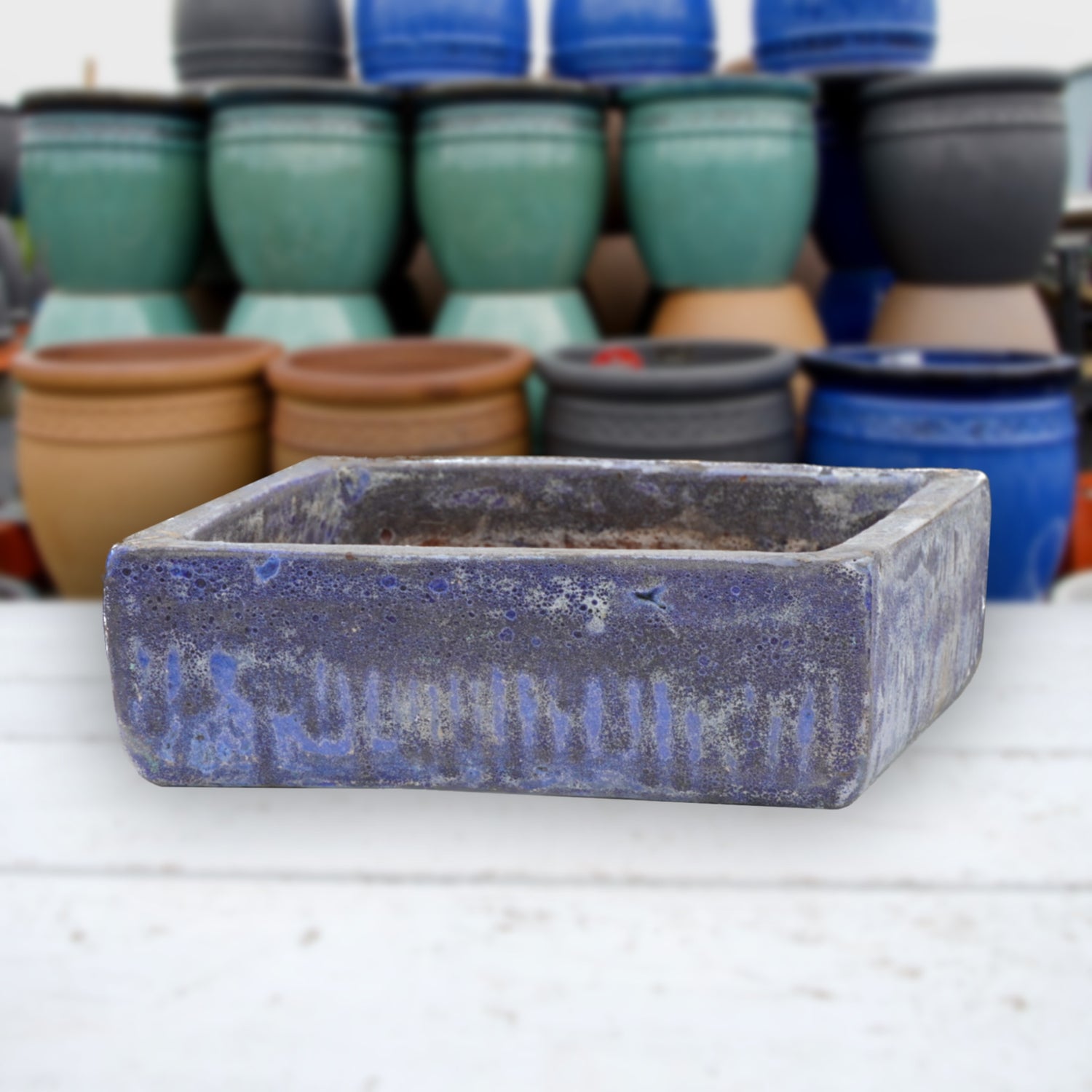 9788C40 - Seafoam Blue Low Square Ceramic Planter