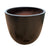 Angled view of a black tapered round ceramic planter, showing its pitted dark exterior, a smooth rounded rim and a speckled interior that shades into terracotta