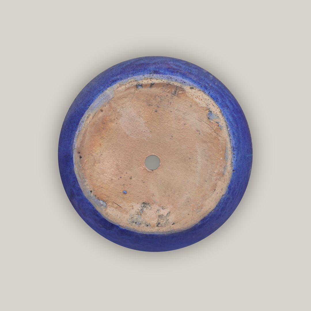 Natural Rim Blue Ceramic Bell Pot- Lion