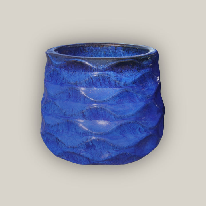 Blue Modern Wave Round Ceramic Pot