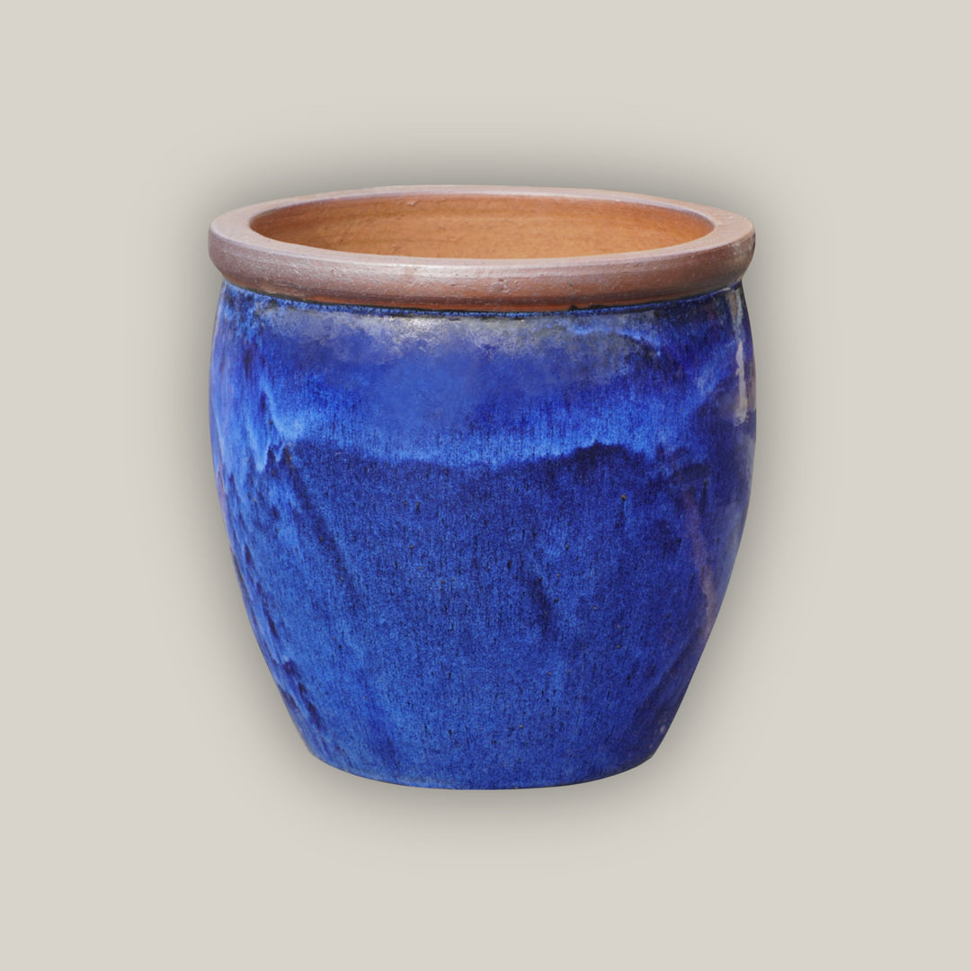 Natural Rim Blue Ceramic Bell Pot- Lion
