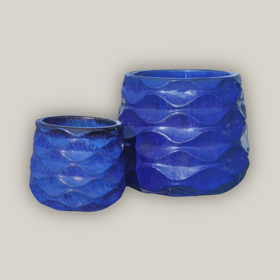 Blue Modern Wave Round Ceramic Pot