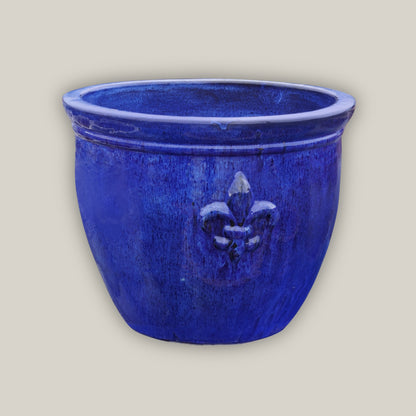 double planter pot Blue Fleur de Lis Ceramic Planter