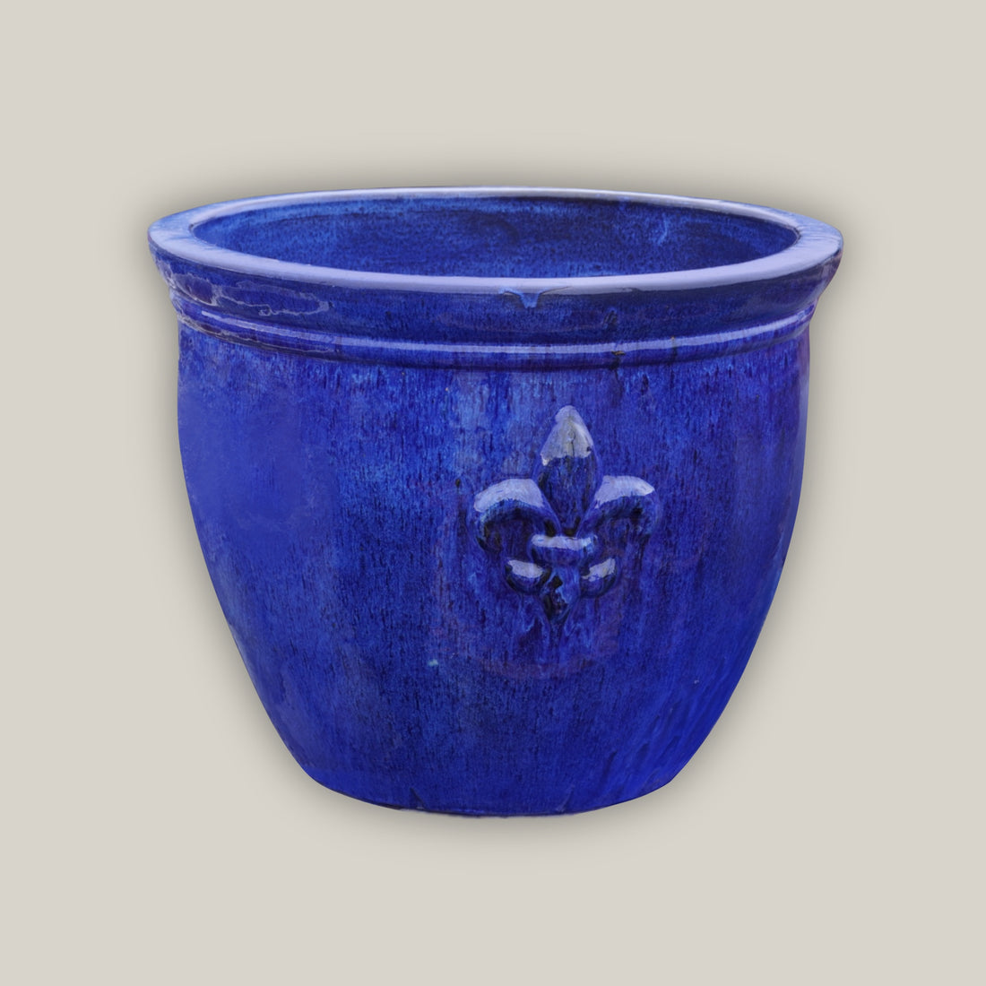 8455N8 - Blue Fleur de Lis Double Rim Ceramic Planter