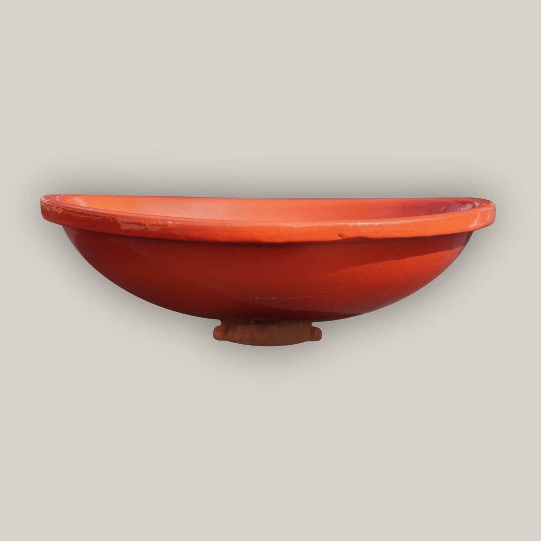 Bright Red Round Ceramic Bird Bath