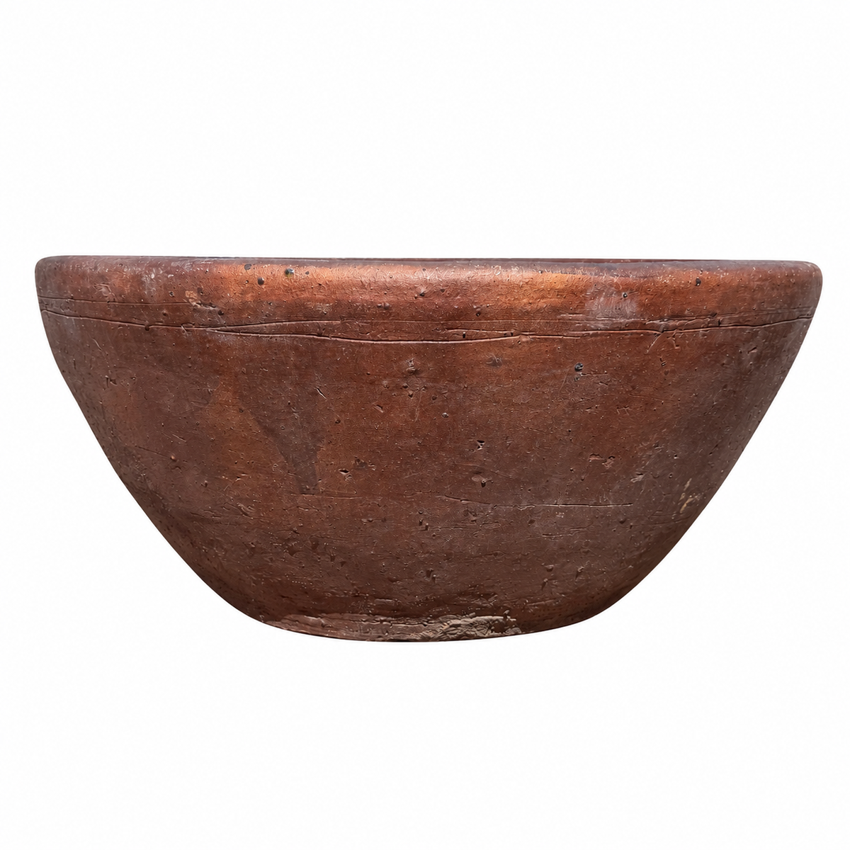 Front view of the Brown Clay Rounded Bowl, showcasing its deep rounded silhouette and rich glossy brown glaze with warm copper undertones running across the surface.