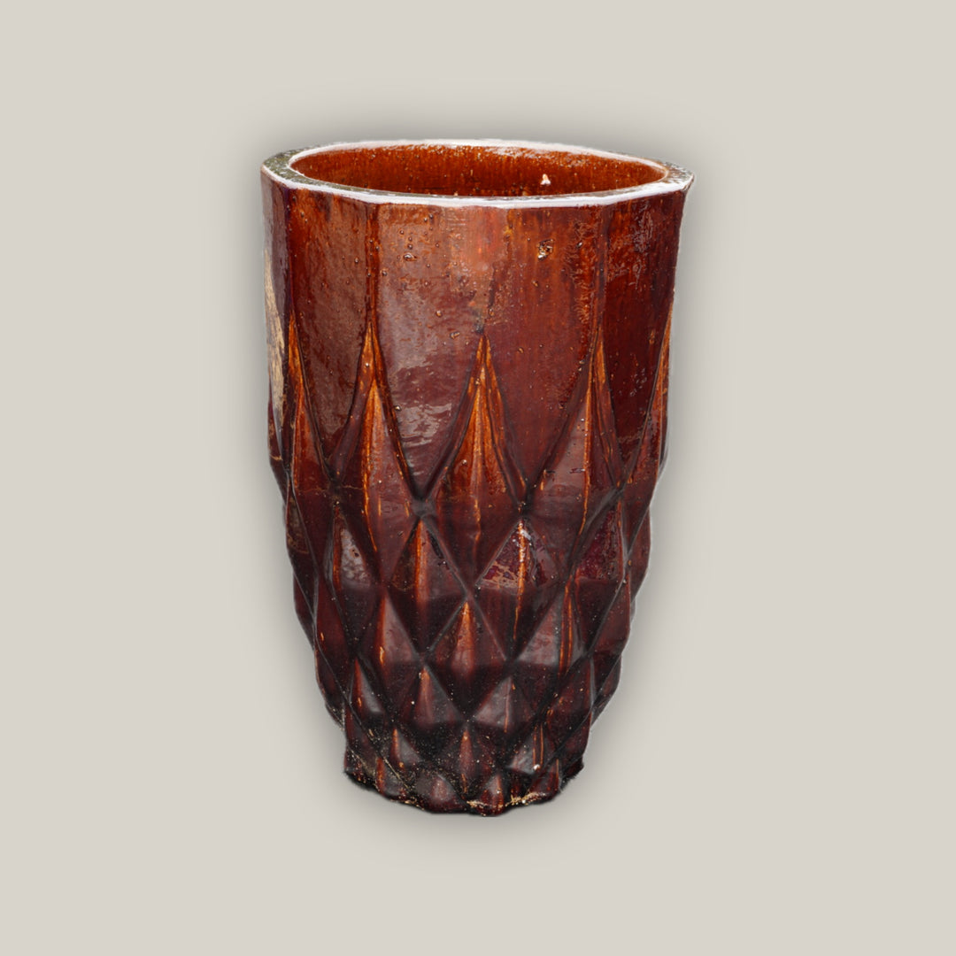 Brown Pineapple Round Ceramic Planter