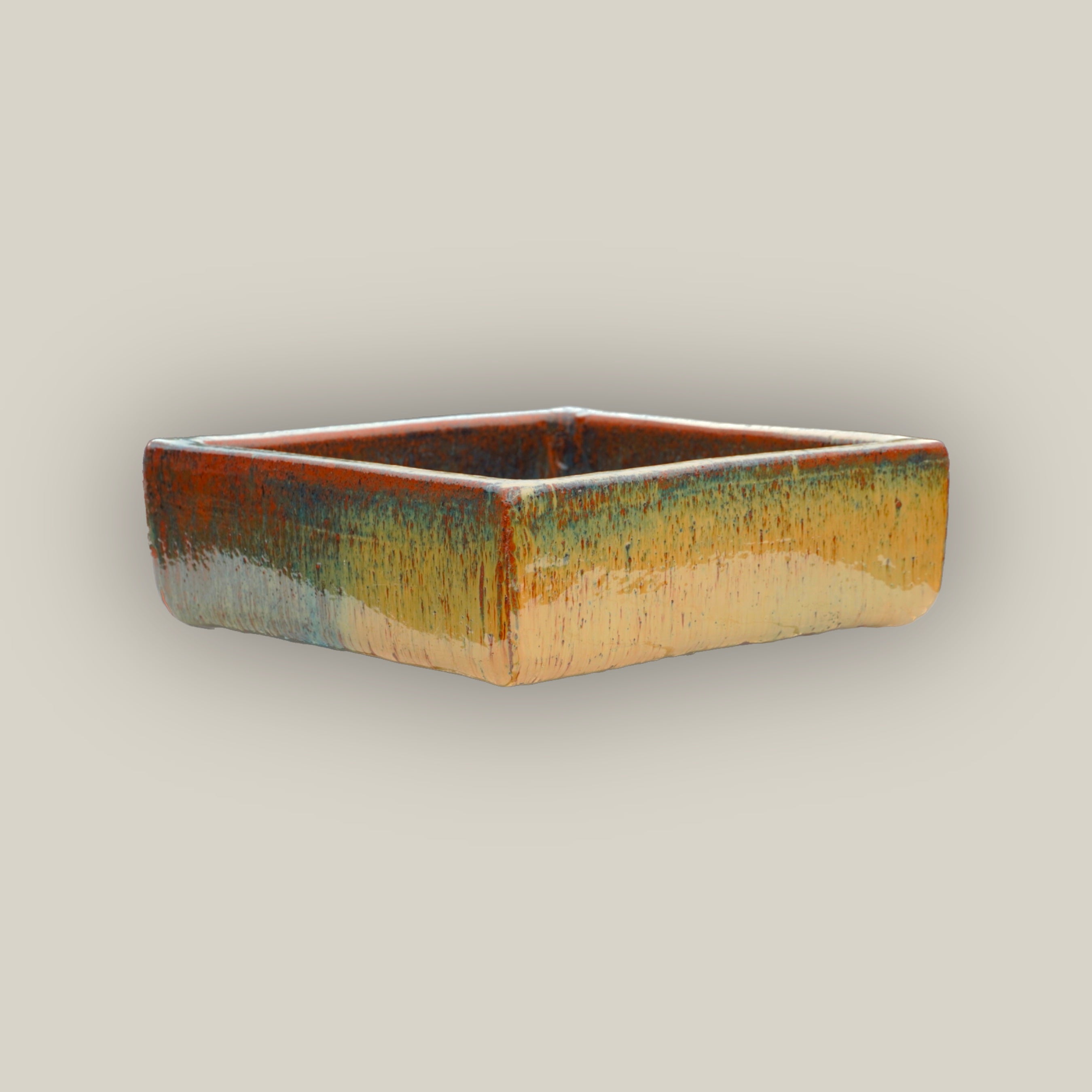 9788C9FS - Burnt Cream Low Square Ceramic Planter - FREE SHIPPING