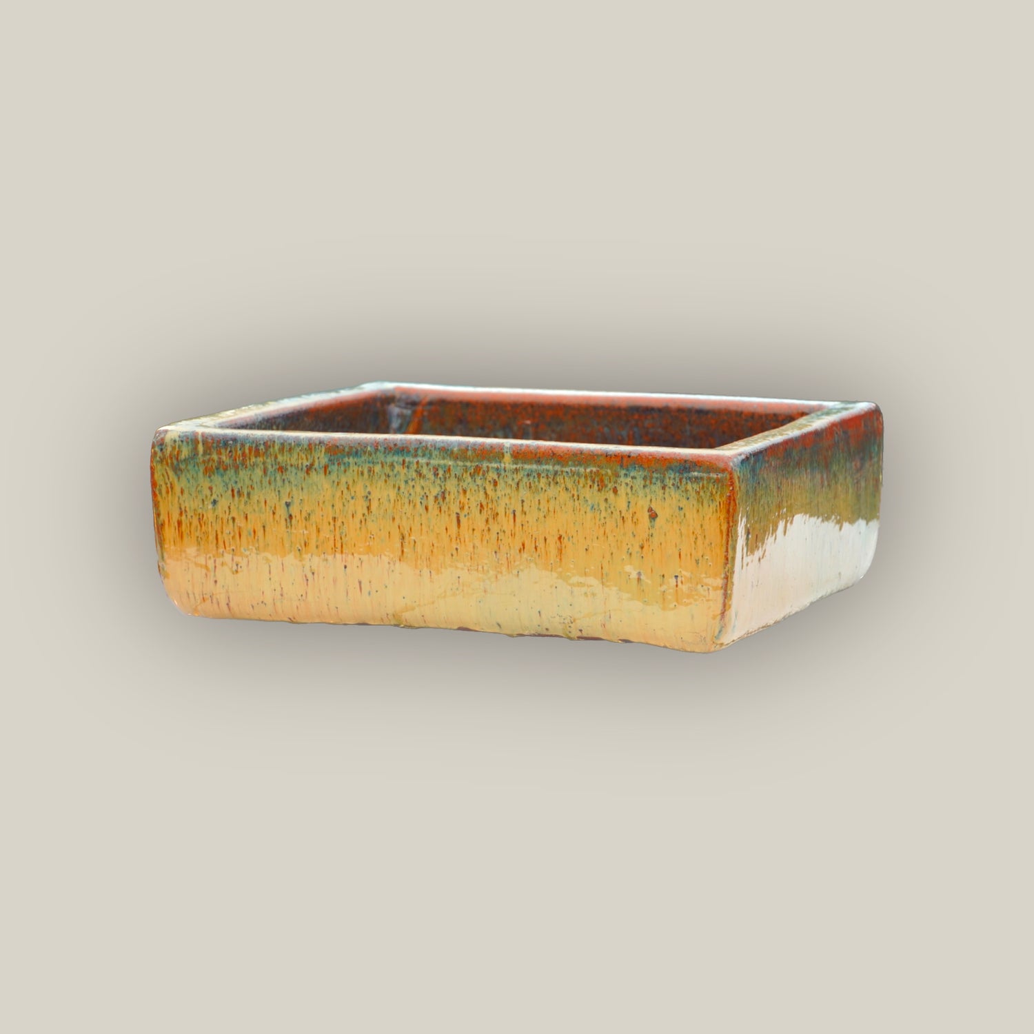 9788C9FS - Burnt Cream Low Square Ceramic Planter - FREE SHIPPING